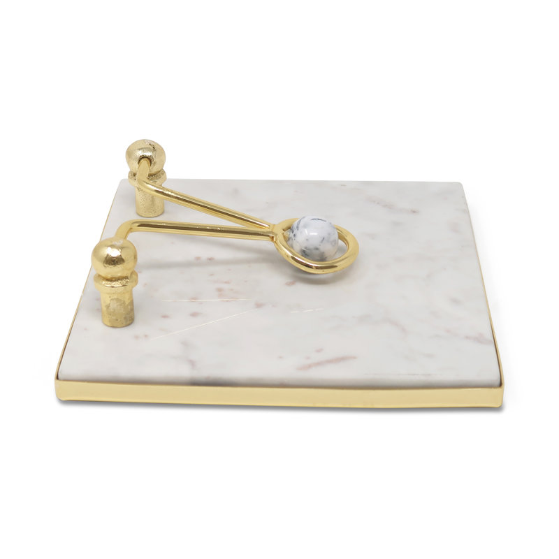 Square Napkin Holder With Ball - 7.5", Gold/Marble