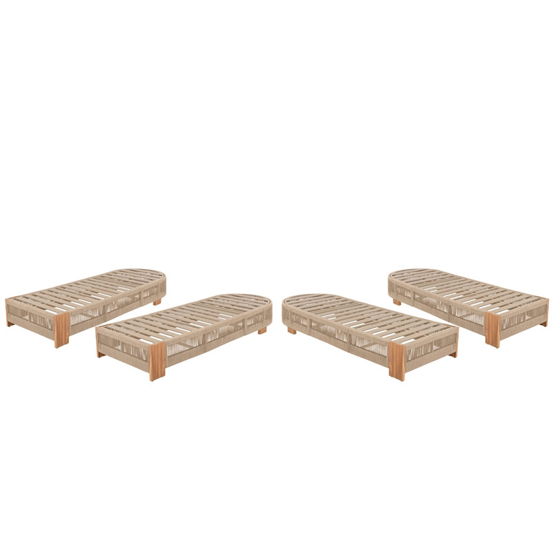 Outdoor Acacia Wood Patio Adjustable Lounge Chair Set of 4 - Uncushioned for Backyard Pool Garden, Teak/Beige
