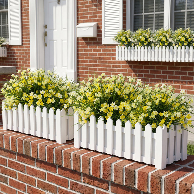 16 faisceaux de fleurs artificielles extérieures résistantes aux rayons UV et à la floraison artificielle, Jaune