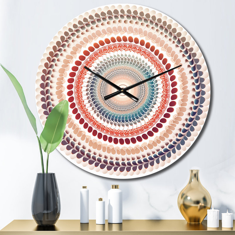 Horloge murale élémentaire Mandala Serenity en bleu et rouge I, Petit