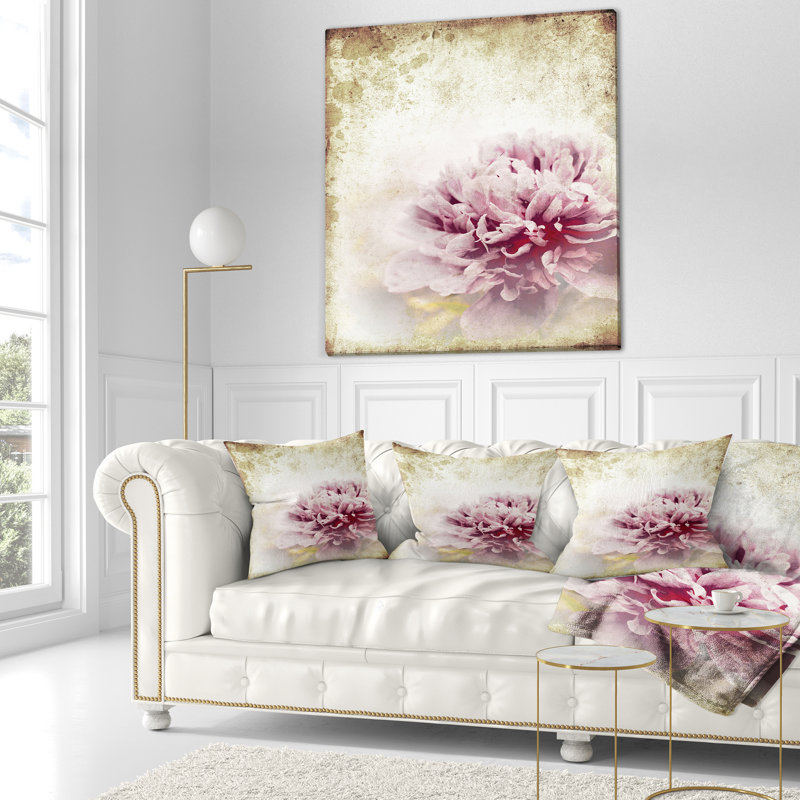 Pivoine rose dans un style rétro - coussin à imprimé floral, 16 po x 1 po, Coussin décoratif