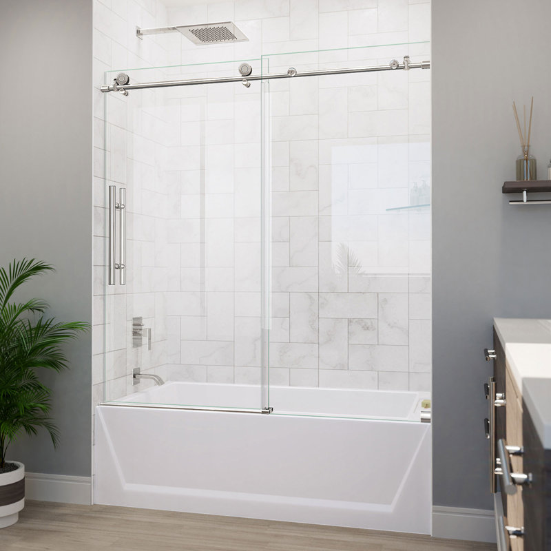 Porte de baignoire coulissante simple sans cadre de 55 à 59 po x H 62 po avec traitement en verre ClearMax