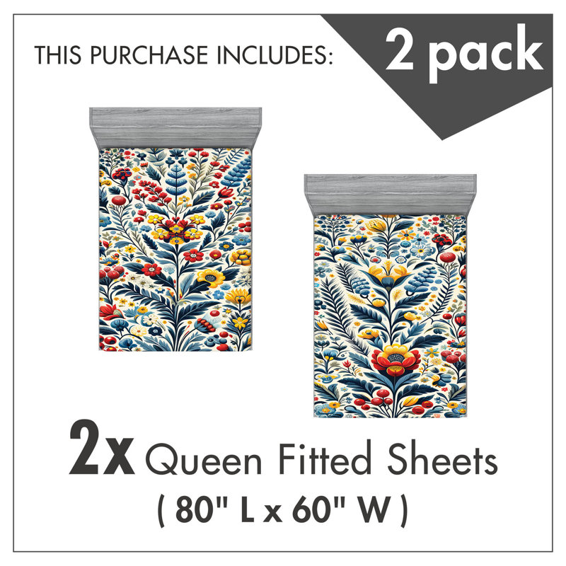 Microfiber Art Floral Fitted Sheet, Queen Fitted Sheet