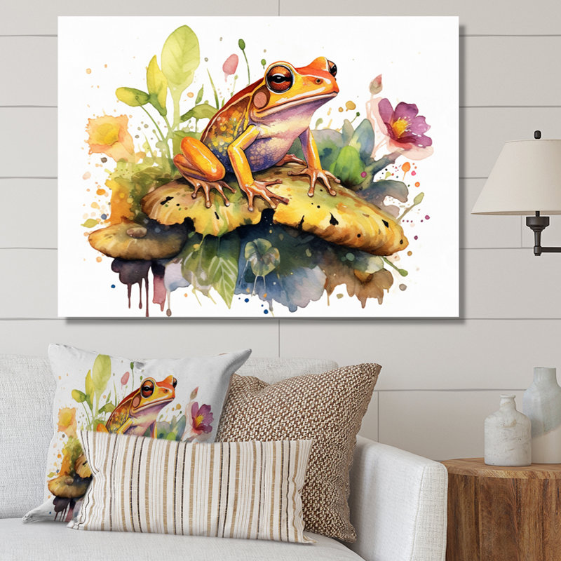 «Leaping Frogs Amphibians II - Frog», art mural, H 16 po x l 32 po x P 1 po, Toile tendue