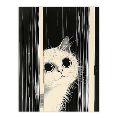 Cute Kitty Black Cat Lover Pet Painting Wall Art Print