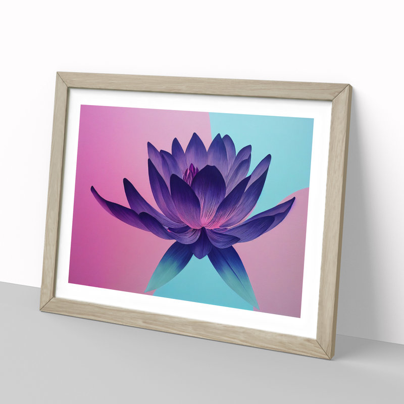 Classic Lotus Flower - Framed Print, 46cm H x 64cm W x 2cm D, Oak