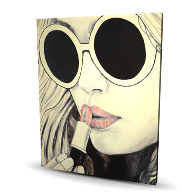 Pink Lips - Woman Beige Canvas Art for Home Decor