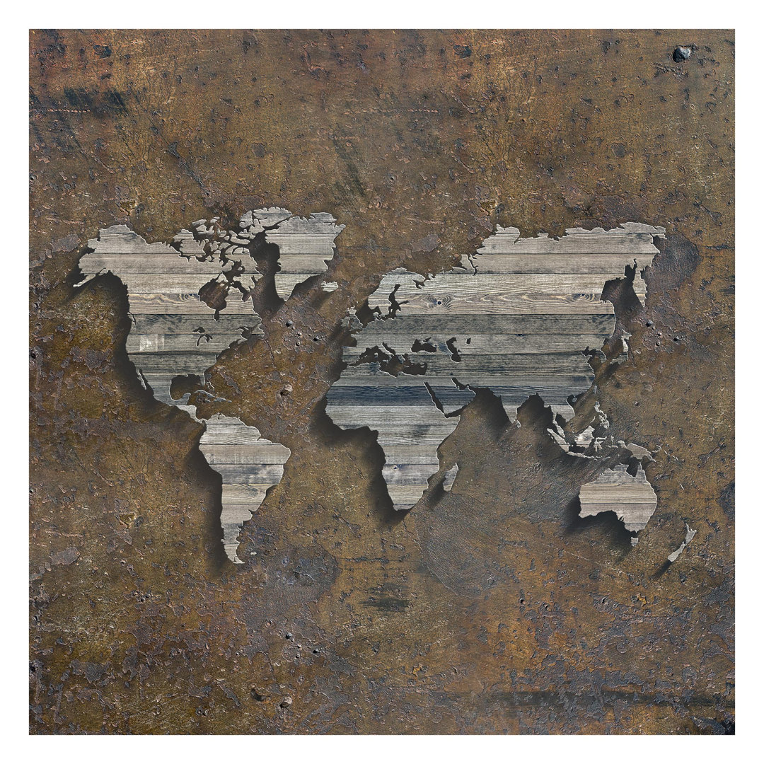 Wood Rust World Map 1.92m x 1.92m Textured Matt Peel & Stick Wall Mural