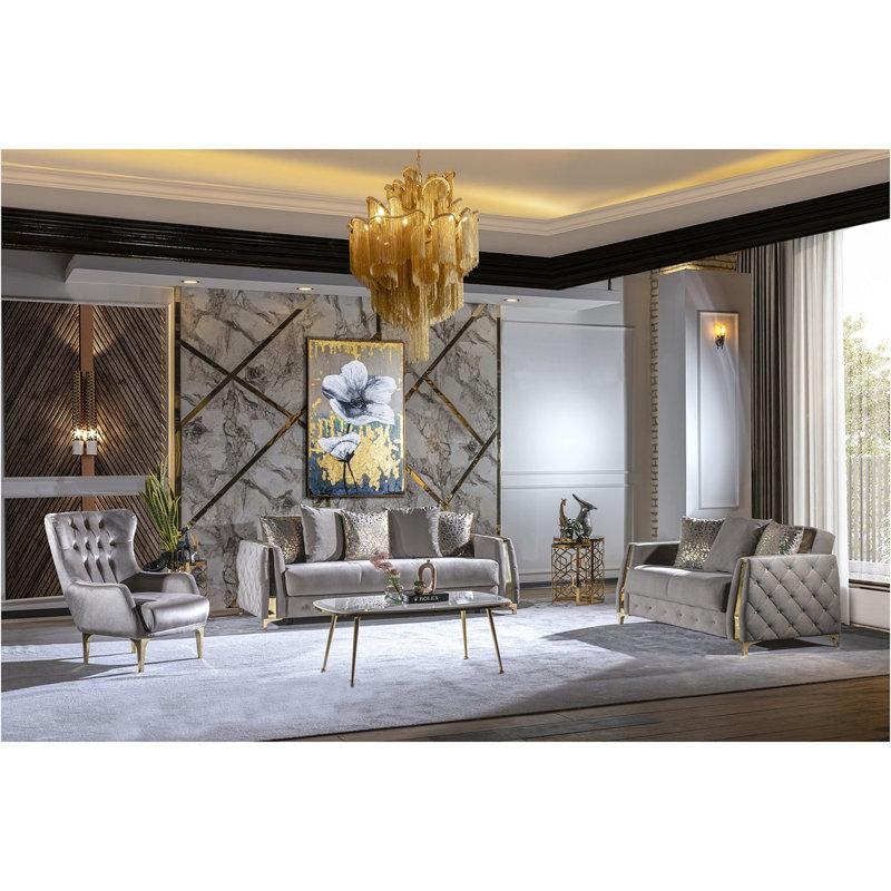 3Pc Modern Living Room Set, Gray