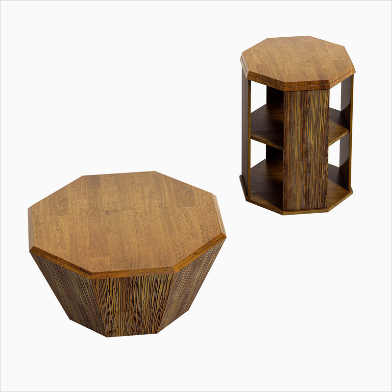 31.5 "Octagonal Log Colour  Rubber wood Set of Two Coffee Table, Coffee Table