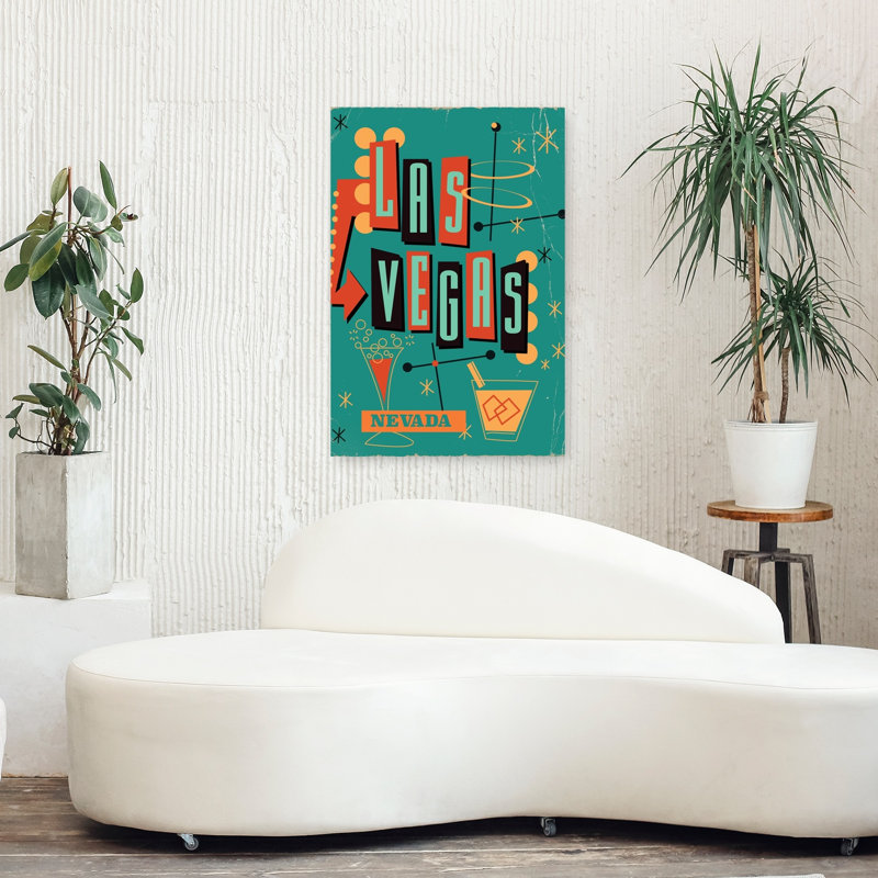 Mid Century Las Vegas Classic Modern Retro City Architecture Wall Art Print 1 Piece Wrapped Canvas Wall Art