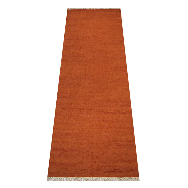 Alithea Hand Woven Flat Weave Kilim Wool Eco-Friendly Area Rugs - Runner, Dark Orange Color, Plain Solid Design, Low Pile Handmade Area Rugs for Living Room, Bed Room