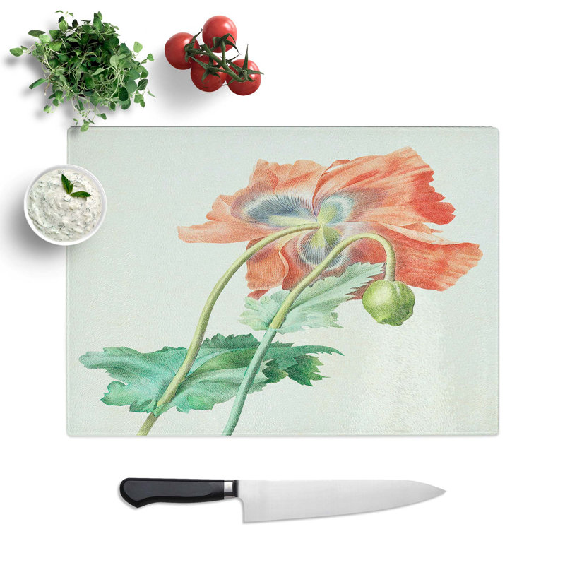 Tempered Glass Poppy Flower by Pierre-Joseph Redoute Chopping Board, 39 cm W x 28.5 cm L