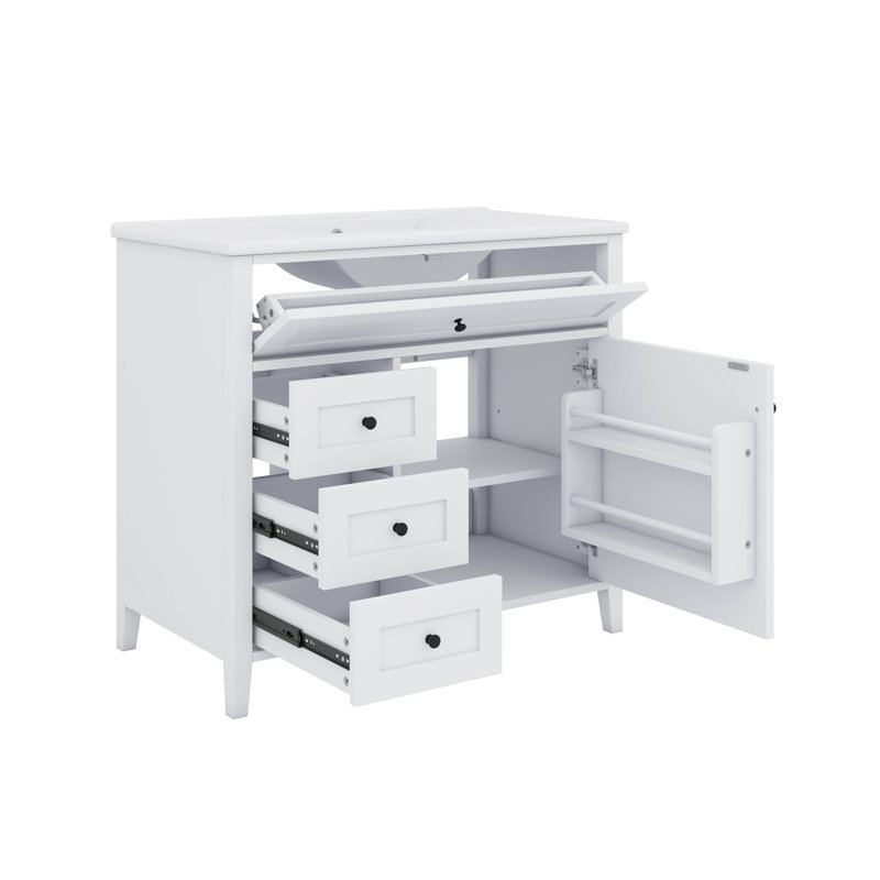 Meuble-lavabo indépendant 36 po avec lavabo 36 po, 3 tiroirs, tablette réglable, Blanc