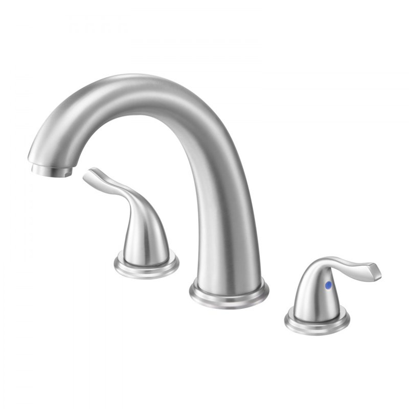 Robinet de baignoire romaine à 3 trous et robinet à col-de-cygne et cascade, Acier Inoxydable
