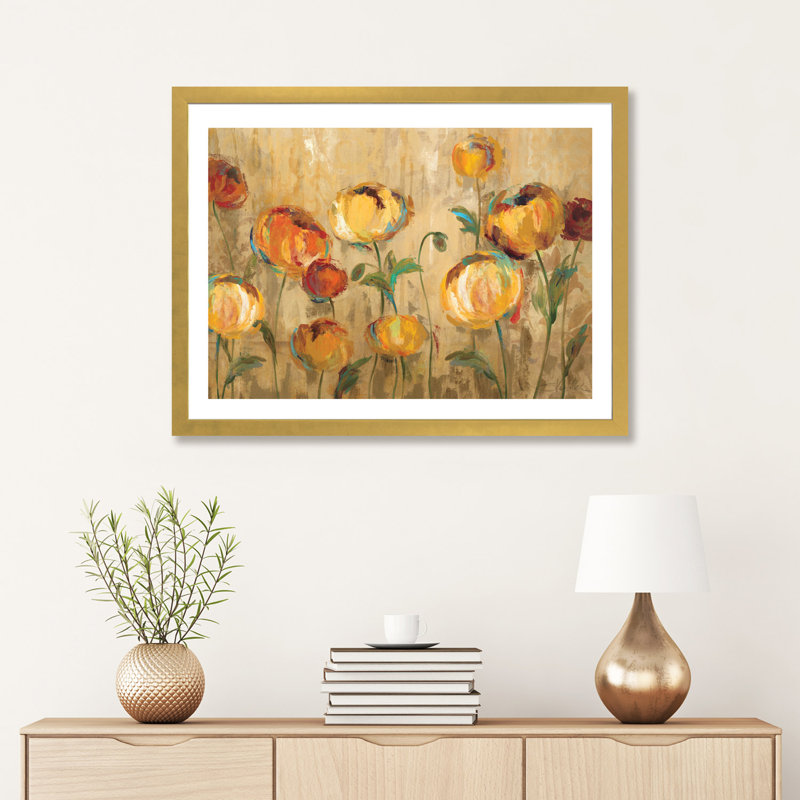 Joyful Ranunculi par Silvia Vassileva - reproduction d'art, H 16 po x l 24 po x P 1 po, Encadré en papier doré