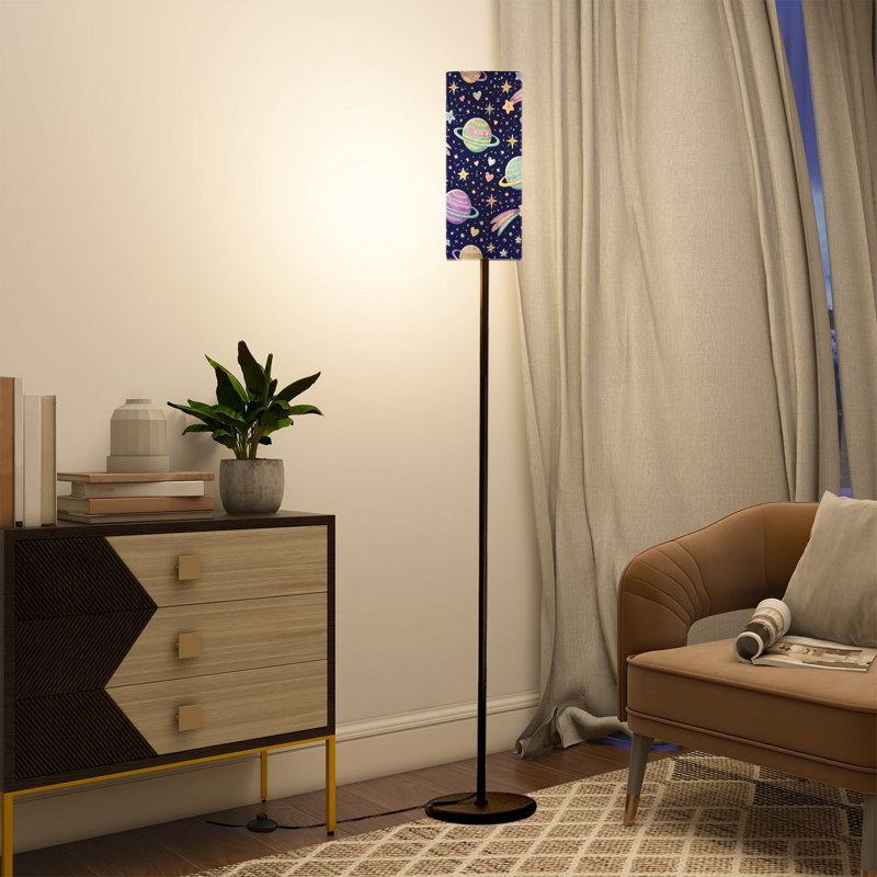  68.5" Standing Floor Lamp Colorful Planet Star Deep Blue Dimmable Metal Pole Lamp with Linen Lampshade LED Bulb Included