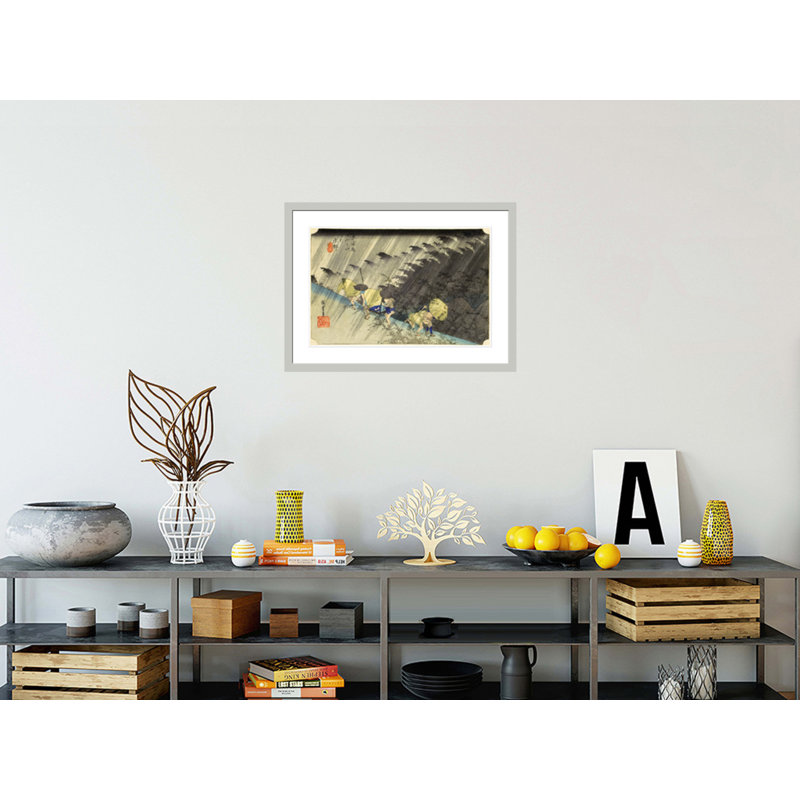 Shono: pluie battante des Cinquante-trois stations sur la route de Tokaido par impression giclée encadrée