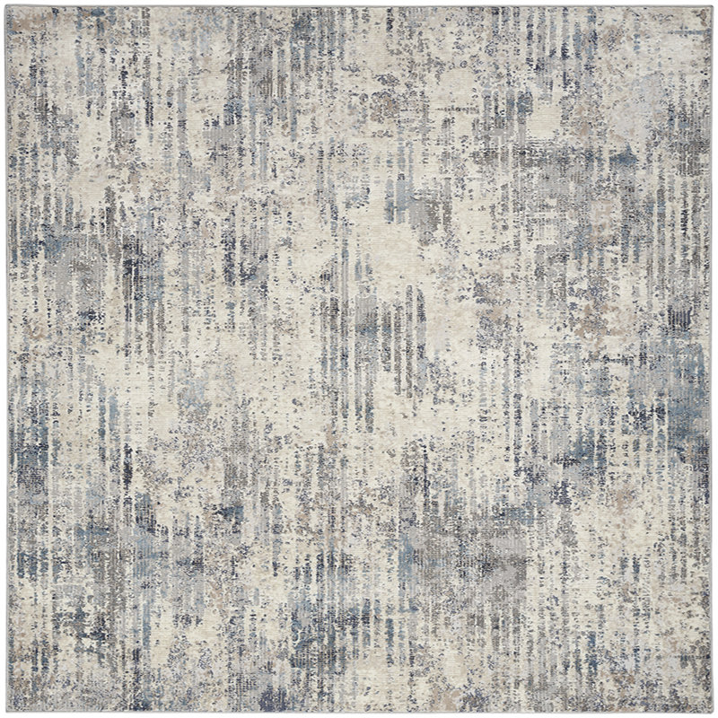 Rectangle  Abstract Machine Woven Polypropylene Indoor / Outdoor Area Rug in Ivory/Gray/Blue, Rectangle 5'3" x 7'3"
