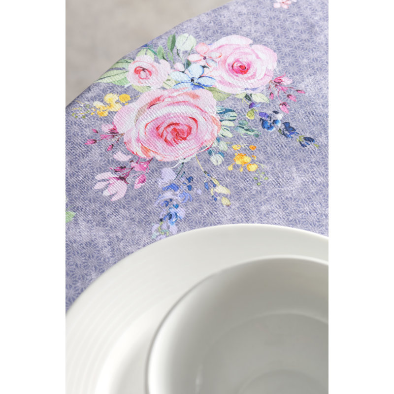 Floral 100% Cotton Round Tablecloth, 63" L x 63" W