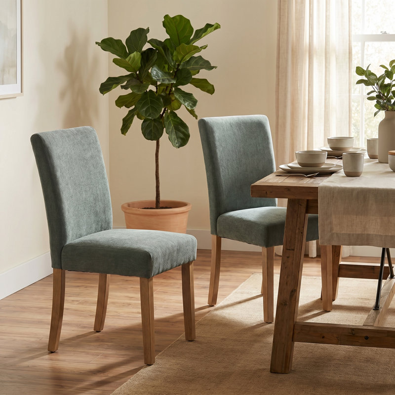 Solid Wood Upholstered Dining Chairs, Green Fabric