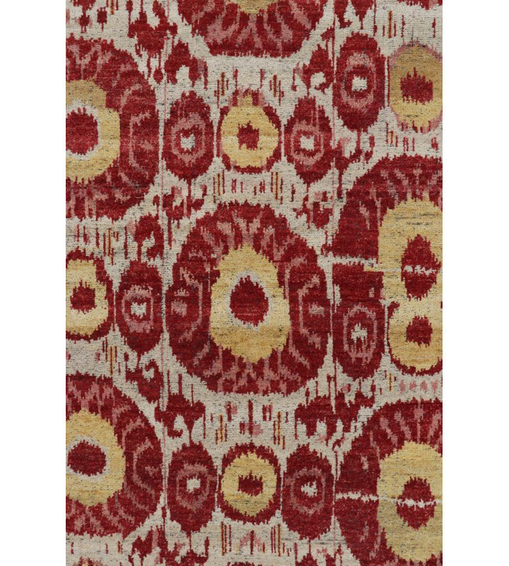 Tribal Rug In Red, Yellow, Green, White Ikats Pattern By Rug & Kilim, Rectangle 4' x 5'