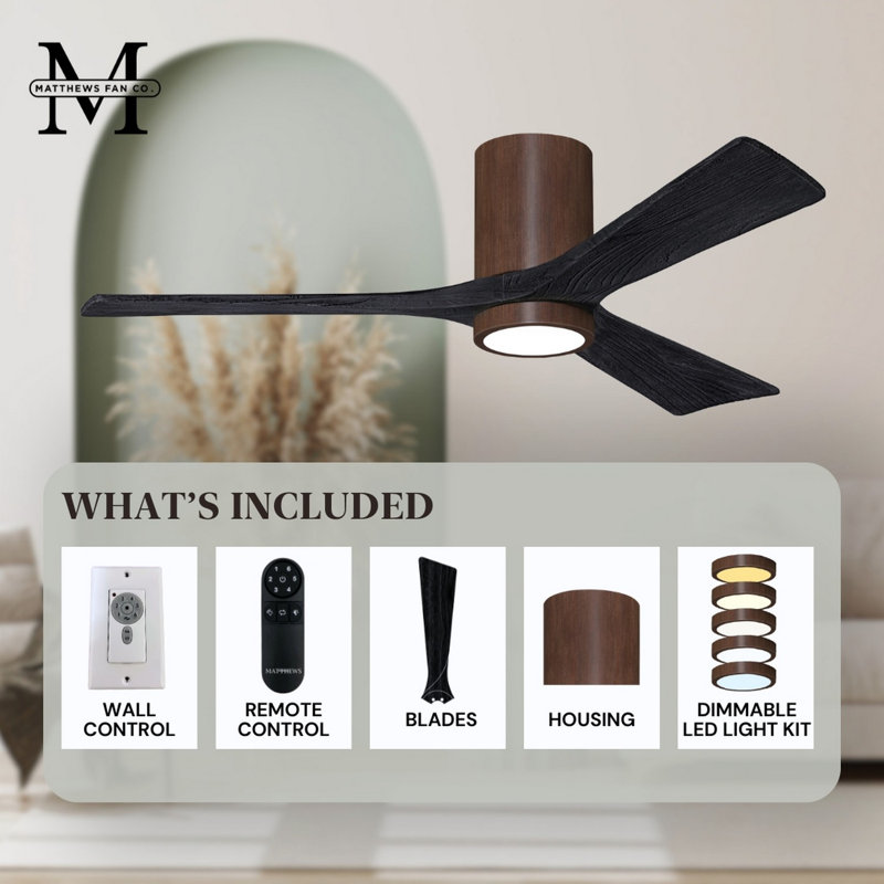 Irene LED Ceiling Fan, Walnut, Matte Black, 52"