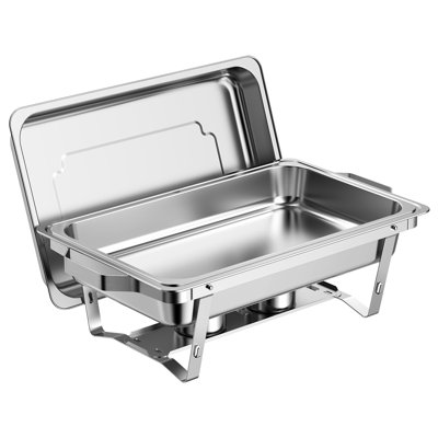 Chafing dishes en acier inoxydable pour buffet, capacité de 9 pintes, idéal pour les fêtes, les mariages et les banquets, comprend 6 demi-bacs, des supports à combustible et des supports pliables.