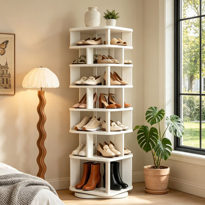 32-40 Pair Shoe Storage, 7 Tier Wood Rotating Shoe Rack