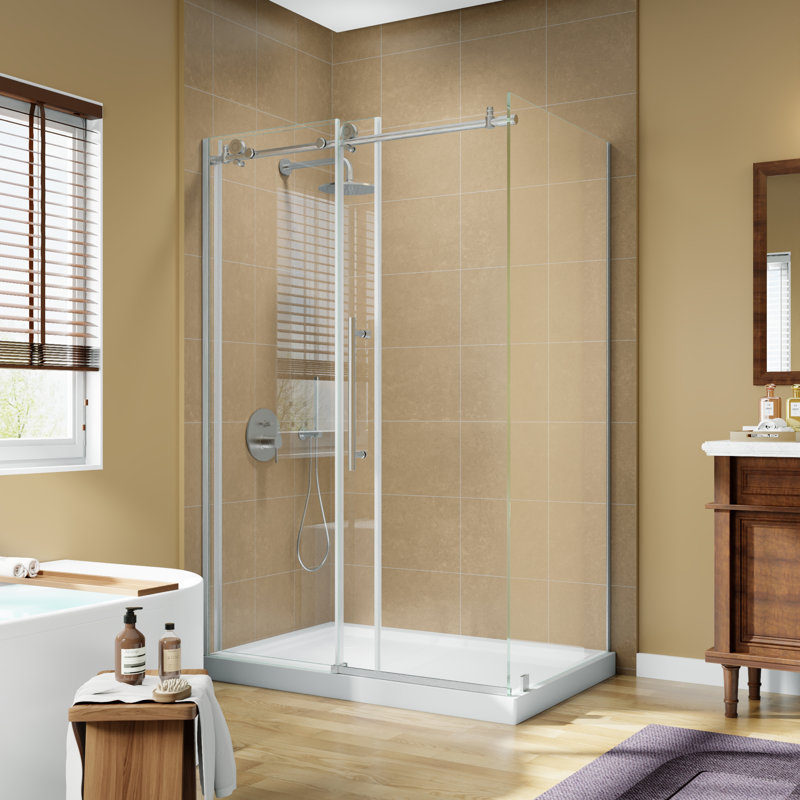 Cabine de douche rectangulaire sans cadre avec verre trempé transparent de 5/16 po de l 48 po x P 36 po x H 72 po