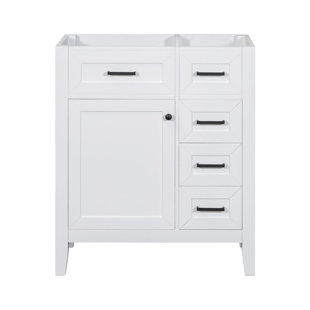 30 Inch Bathroom Cabinet Base (sink Not Included) - White Vanity With Drawers, Solid Frame & Mdf