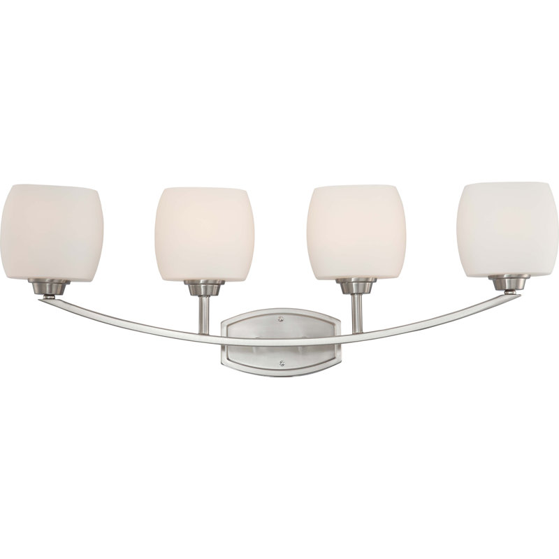 Éclairage pour salle de bain à intensité variable 4 lumières Crafton, Nickel brossé / blanc satiné