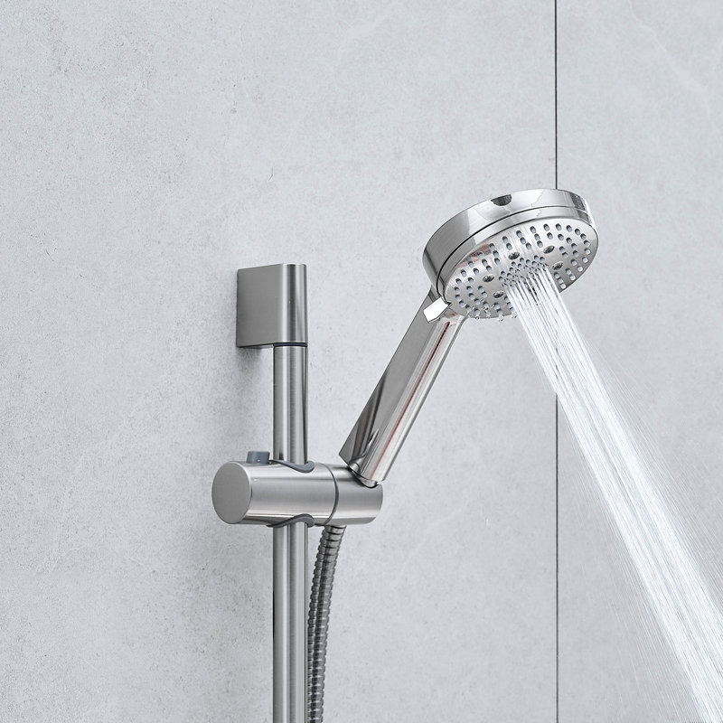 Robinets de salle de bain - Système de 10 pouces avec robinet mural noir mat, barre coulissante et robinet à main à 5 jets pour