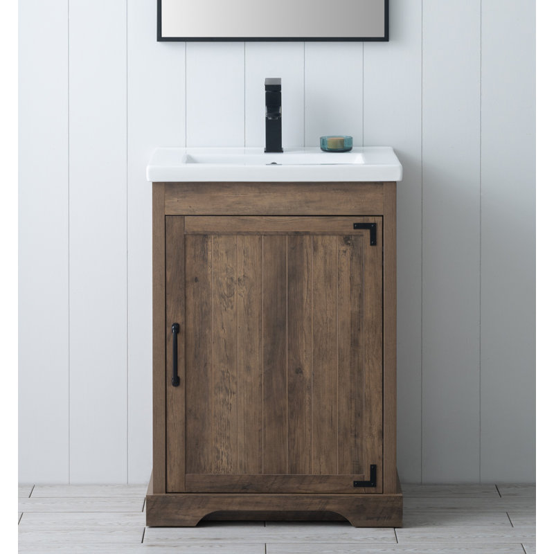 Cayden 24" Single Bathroom Vanity with Ceramic Top, Canella Brown