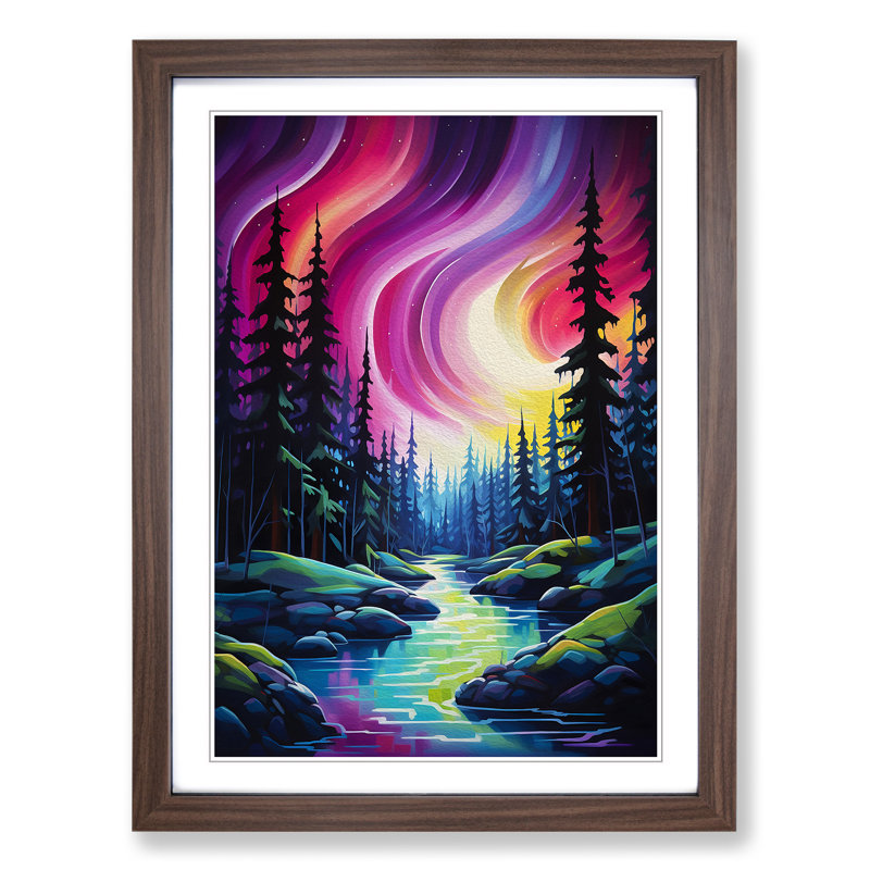 Northern Lights Expressionism No.2 - Single Picture Frame Print on Wood, Walnut, 64cm H x 46cm W x 2cm D