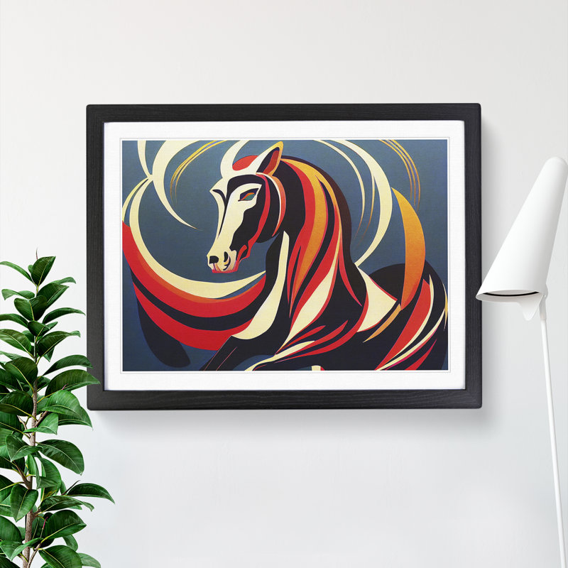 Horse Deco Abstract - Single Picture Frame Print, 46cm H x 64cm W x 2cm D, Black