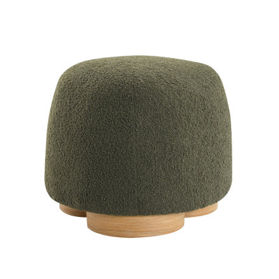 Fully Assembled Round Soft Teddy Fabric Upholstered Ottoman, Footstool with Soft Padded Seat, Fully Assembled Modern Sofa Couch Footrest, Extra Seating for Bedroom Entryway, Olive Green