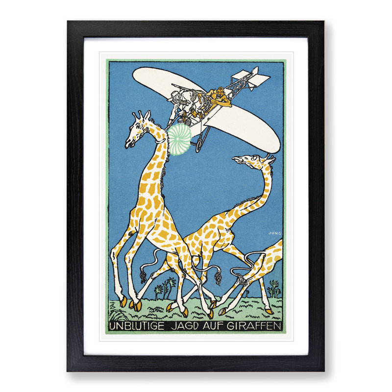 Giraffe Hunt by Moriz Jung - Framed Print, 36cm H x 27cm W x 2cm D, Black Framed