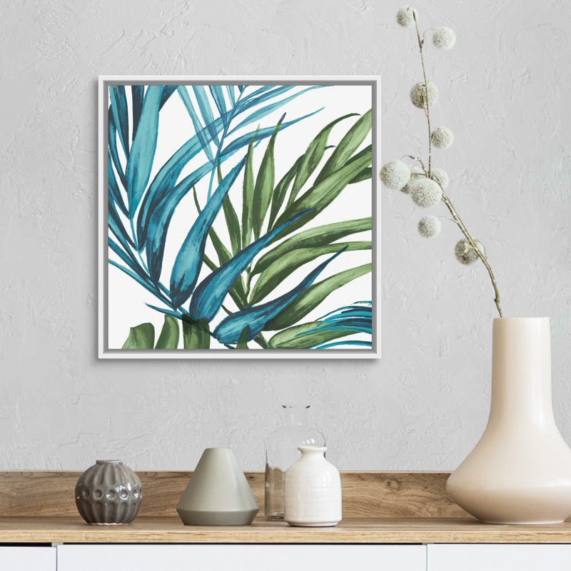 «Palm Leaves II» par Eva Watts - reproduction d'art sur toile, H 18 po x l 18 po x P 1,75 po, Cadre blanc