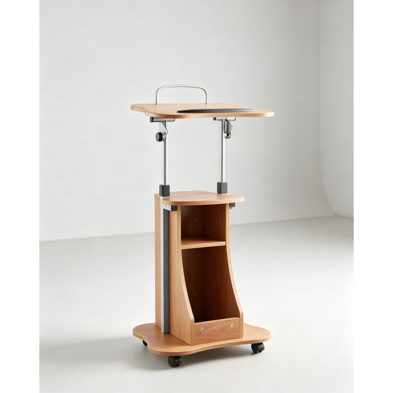 Support réglable pour pupitre avec roulettes verrouillables, bureau d'ordinateur portable portatif pour les exposés, les exposés, les présentations, une large surface de lecture et une tablette de rangement ouverte