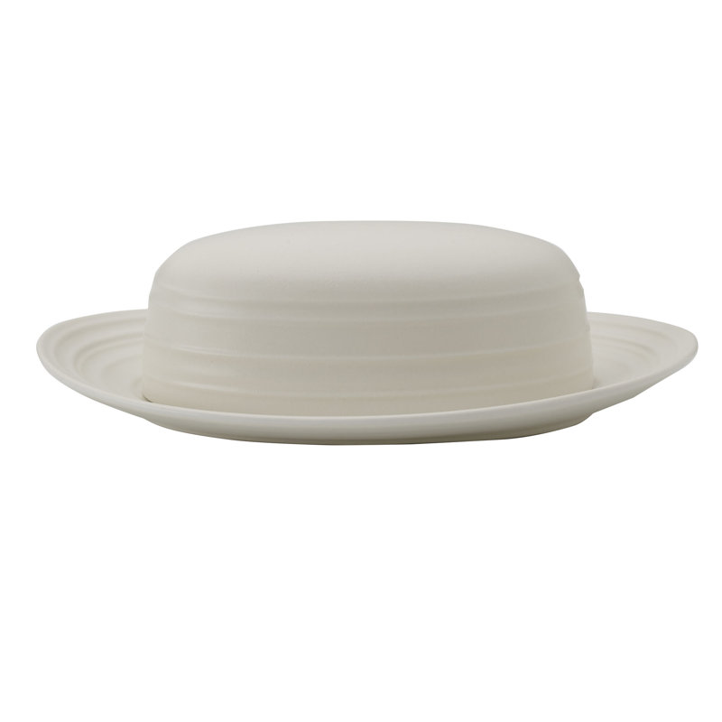 Swirl White 9 in. Covered Butter Dish