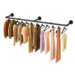 Industrial Clothes Rack, Wall-Mounted Closet Rod, Space-Saving