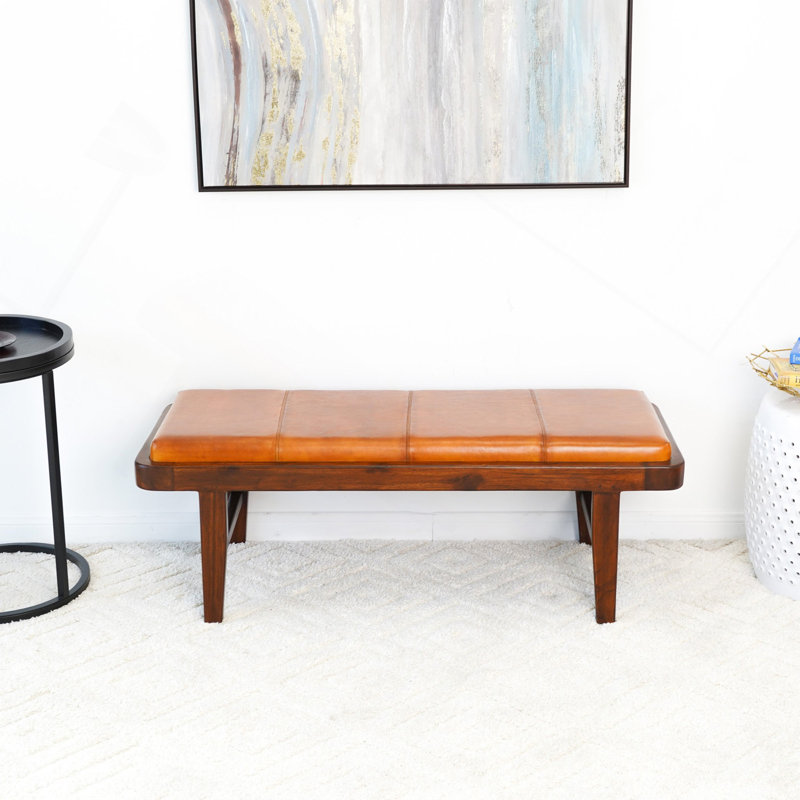 Banc en cuir brun clair Maddox Mid-Century