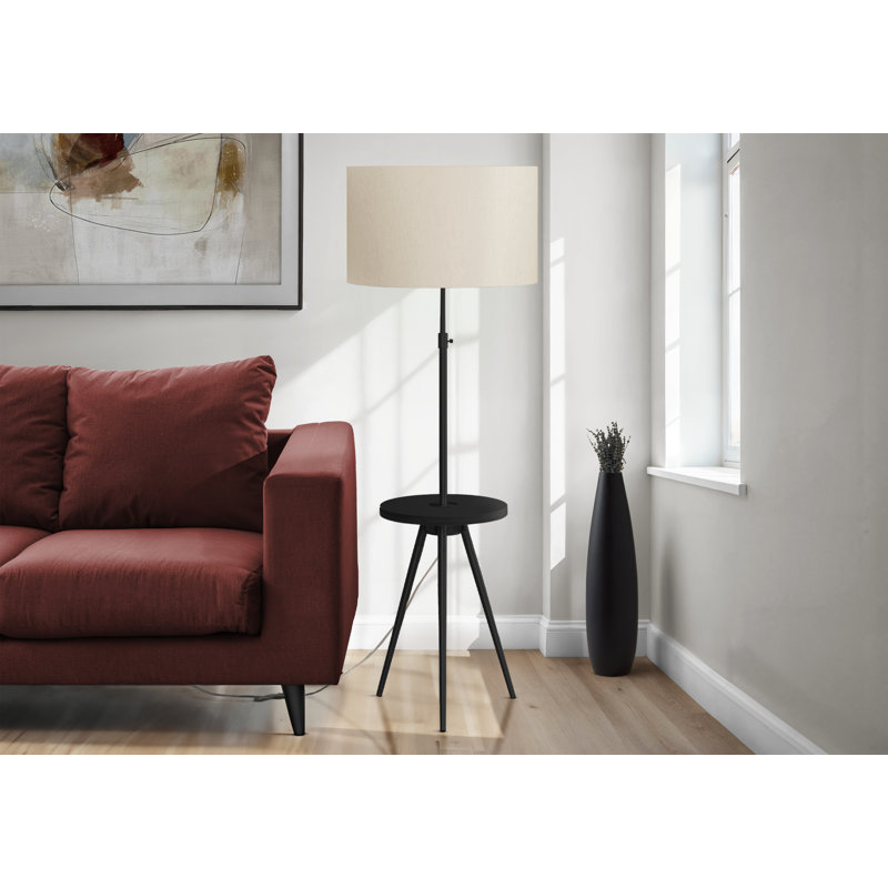 Lampe sur pied contemporaine en métal noir avec abat-jour crème ivoire, hauteur de 63 pouces | Idée de cadeau