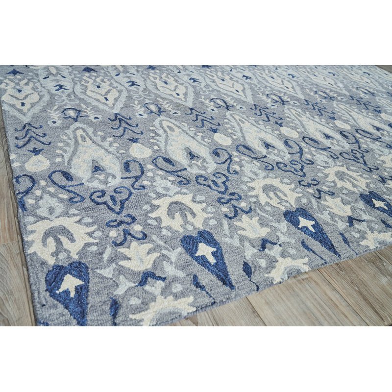 Sarasota Wool Ikat Area Rug, Rectangle 10' x 14', Gray/Light Blue
