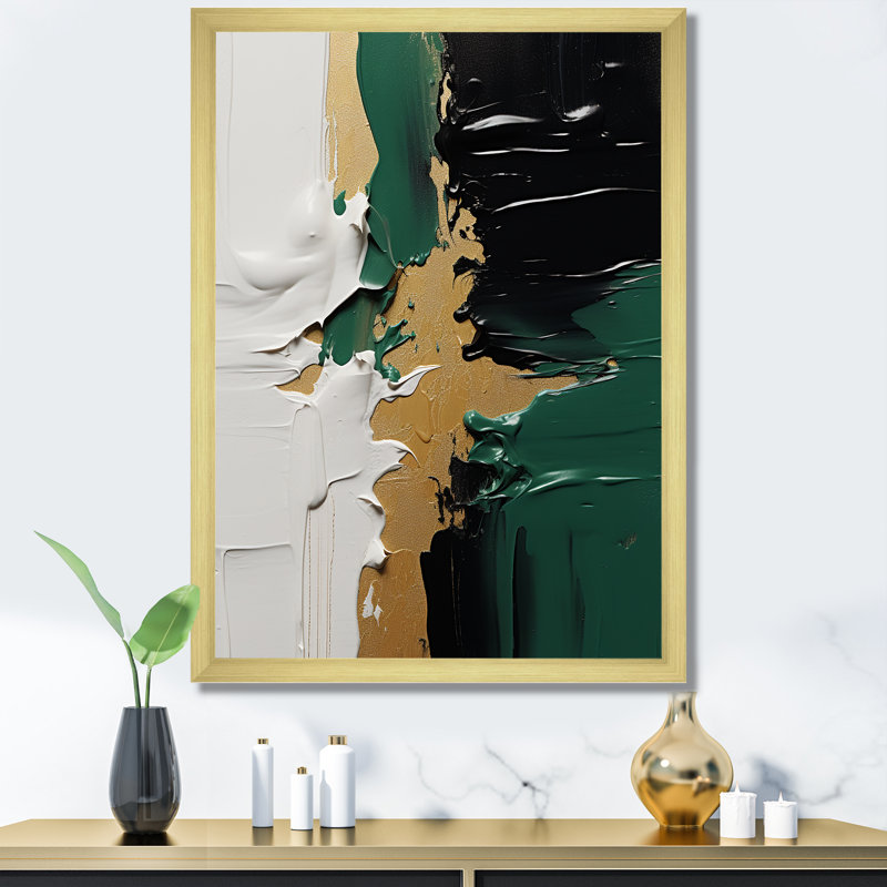 Or vert et encre noire fusion III - Reproduction d'art encadrée, Encadrement doré, H 20 po x l 12 po x P 1 po