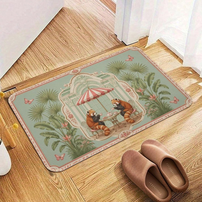 Tapis rouge en flanelle à motif de thé rouge, tapis lavable antidérapant pour entrée de cuisine, 24 po x 36 po