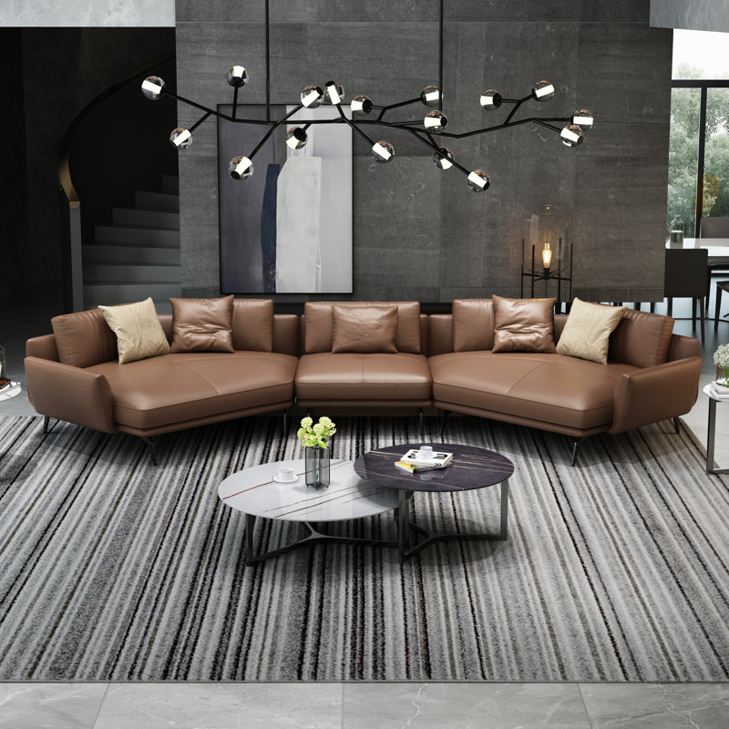 Canapé modulaire Lidio, Cuir véritable gris fumé, H 33 po x l 159,5 po x P 53,5 po