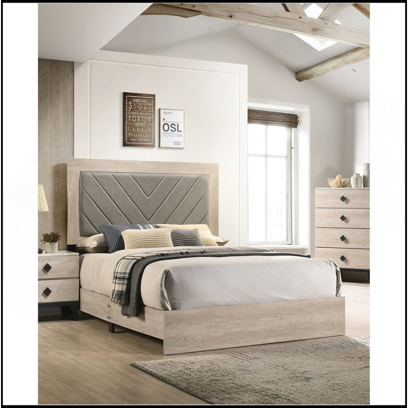 Structure de lit contemporaine en bois d'hévéa avec tête de lit en bois d'hévéa 1Pc, Grand lit