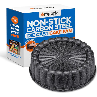 Baking Pan - Two-layered Nonstick Gray Marble Coating, Diecast Aluminum Fluted Cake Pan, Oven Safe (up To 450° F), Pfoa, Pfos, And Ptfe Free, Recipe Booklet Included, Classic Pan, Gray